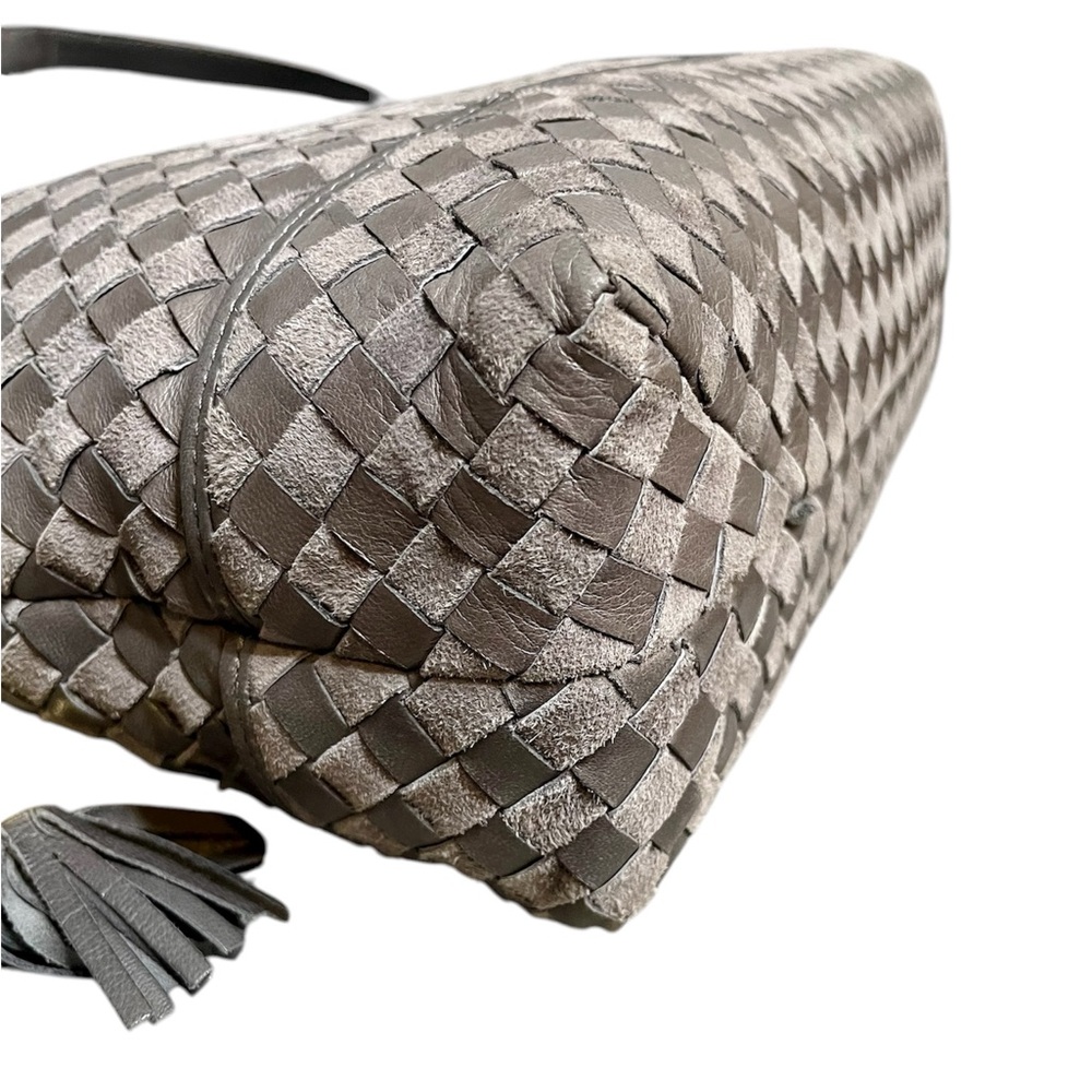 Bally Gray Woven Leather & Suede Vintage Intrecciato Double Strap Shoulder Bag - Picture 8 of 14